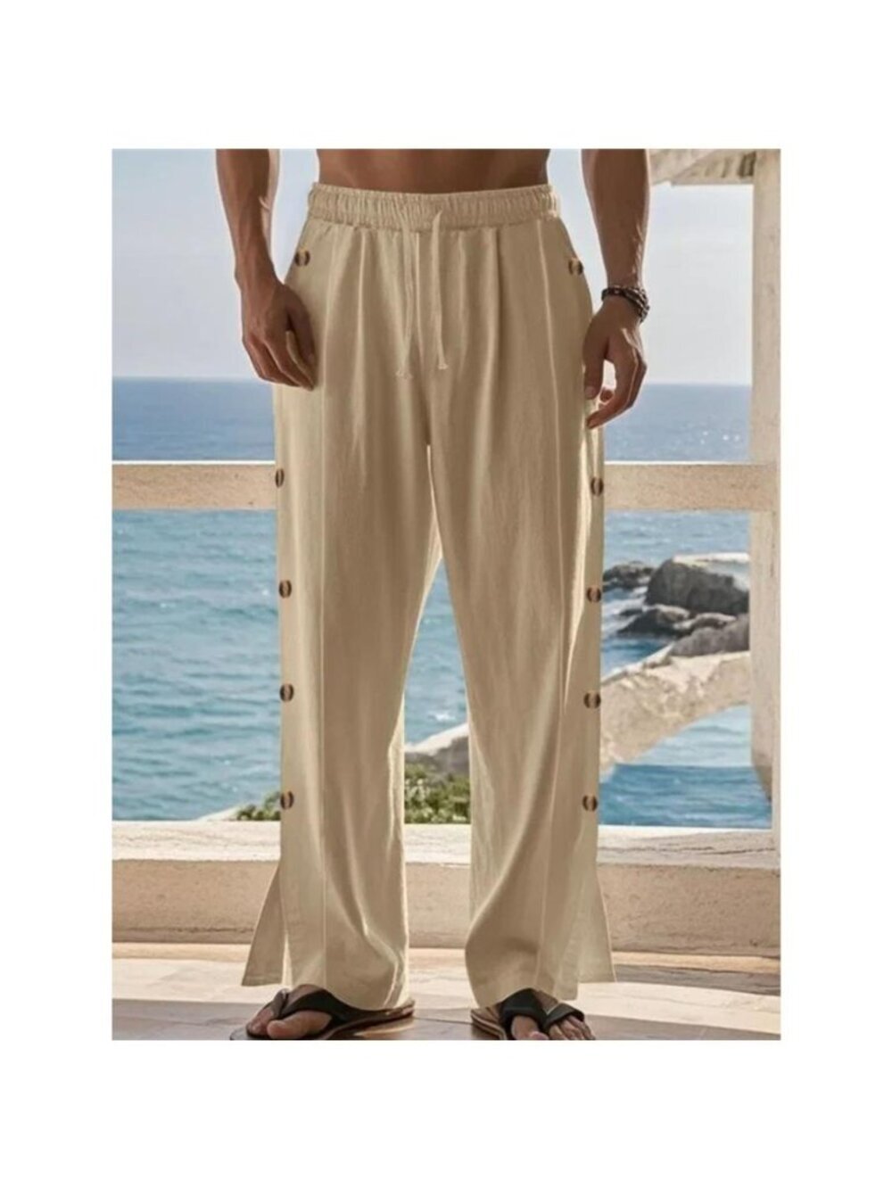 Men's Full Size Side Button Wide Leg Pants Plus Size